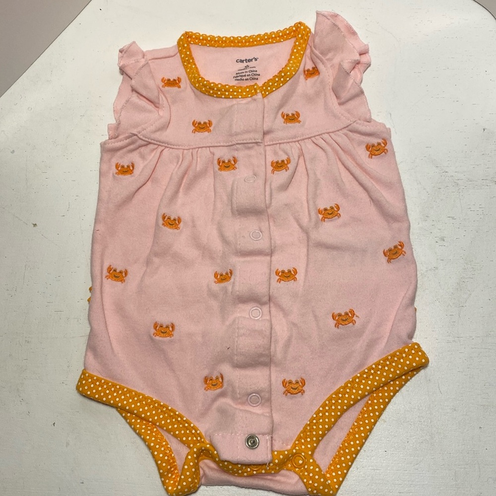 Carters One Piece, pink and orange, crabs and ruffles